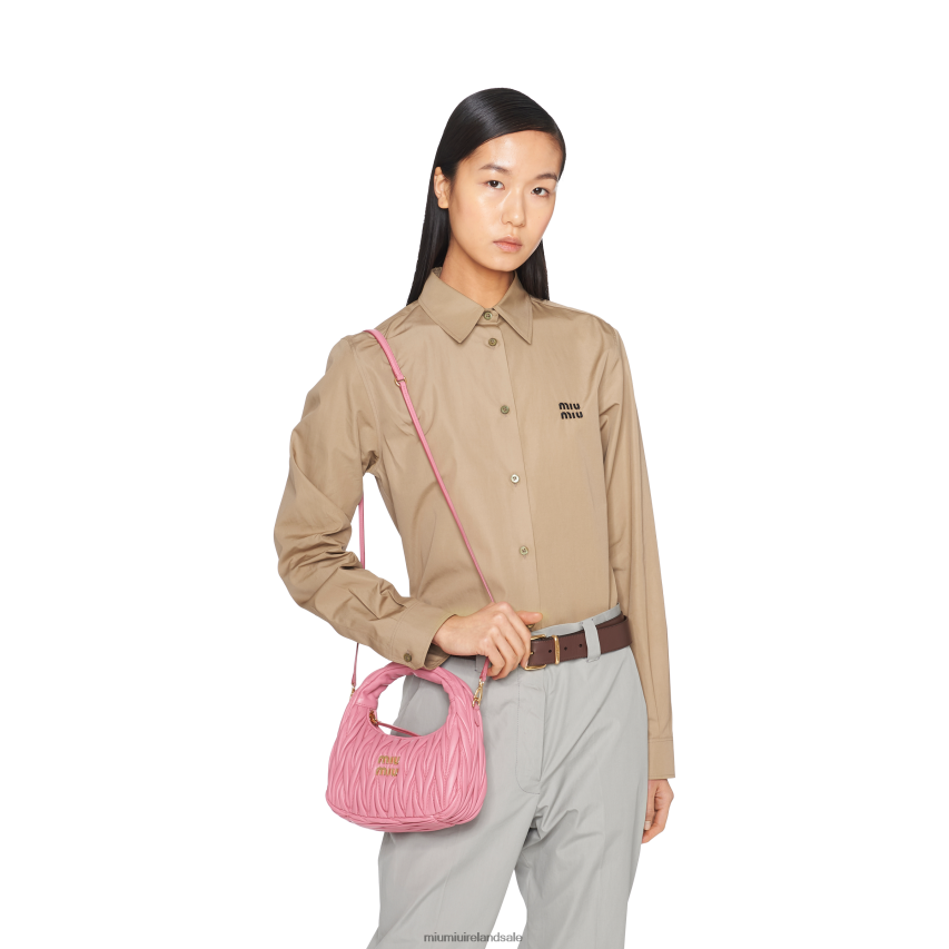 IE Miu MiuCollection Wander Matelasse Nappa Leather Mini Hobo Bag Begonia Pink XJN62J1