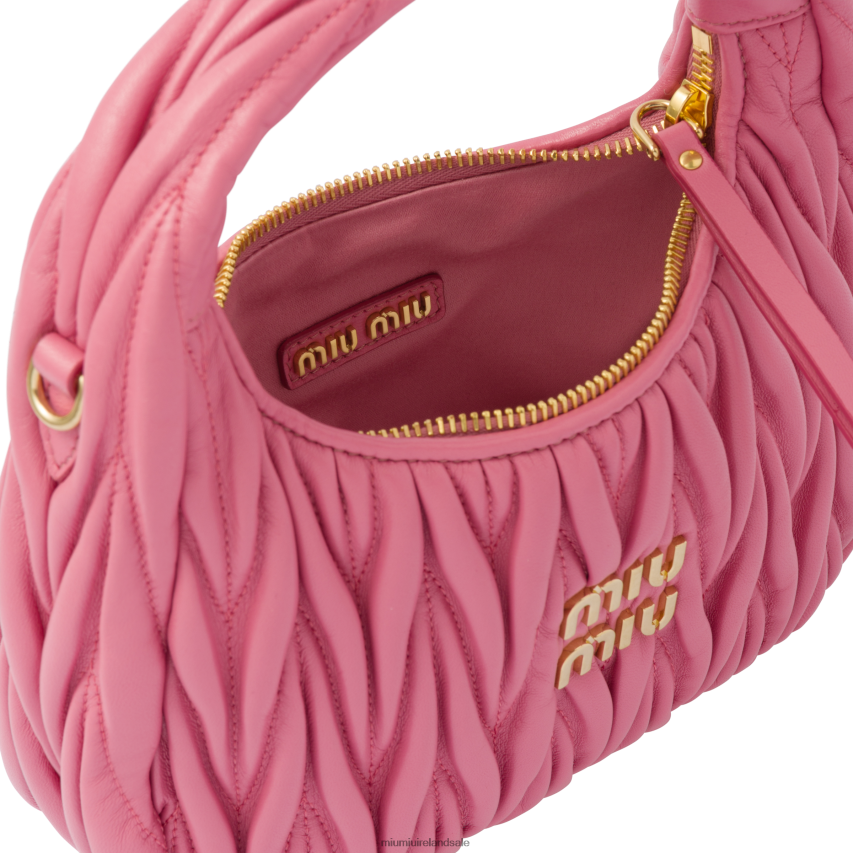 IE Miu MiuCollection Wander Matelasse Nappa Leather Mini Hobo Bag Begonia Pink XJN62J1