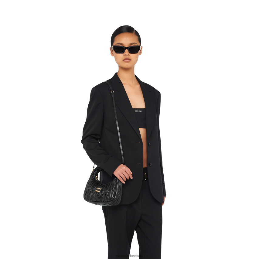 IE Miu MiuCollection Wander Matelasse Nappa Leather Mini Hobo Bag Black XJN62J16