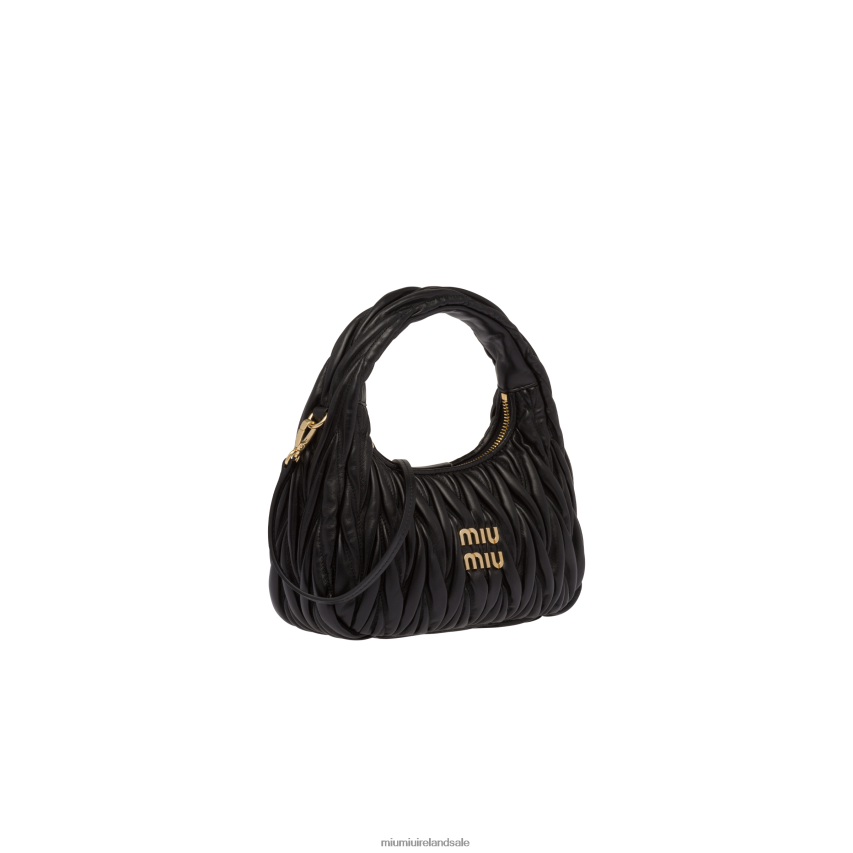 IE Miu MiuCollection Wander Matelasse Nappa Leather Mini Hobo Bag Black XJN62J16