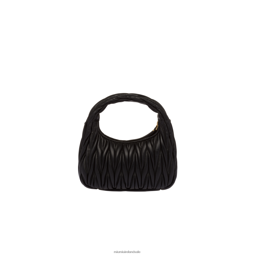 IE Miu MiuCollection Wander Matelasse Nappa Leather Mini Hobo Bag Black XJN62J16