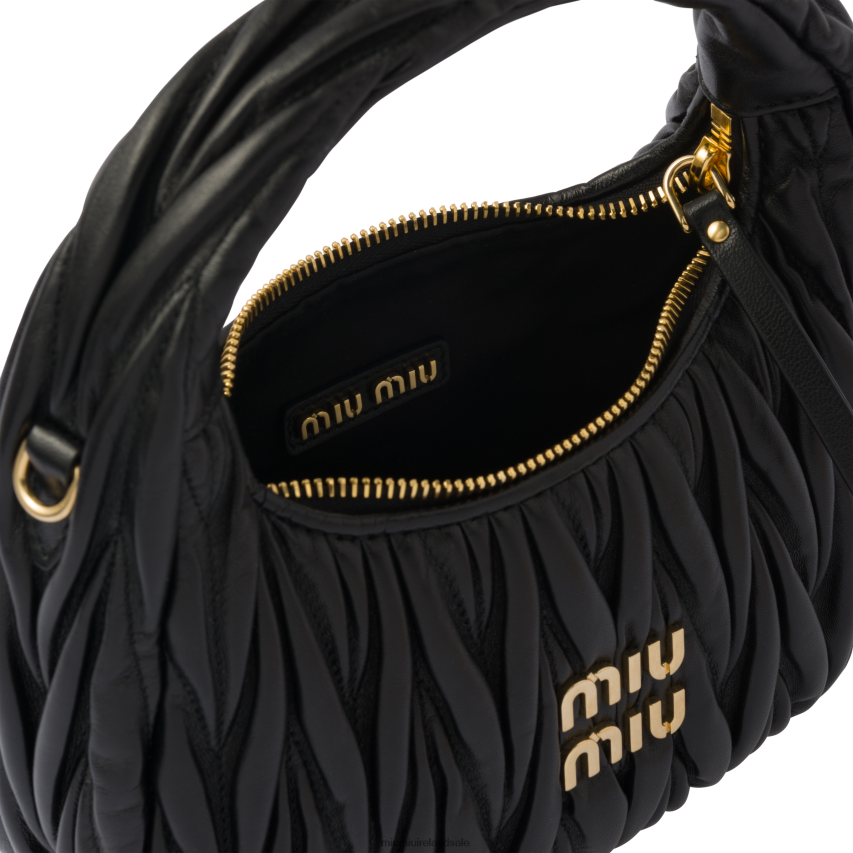 IE Miu MiuCollection Wander Matelasse Nappa Leather Mini Hobo Bag Black XJN62J16