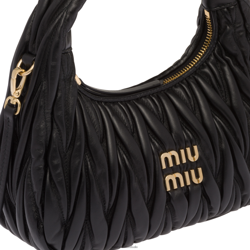 IE Miu MiuCollection Wander Matelasse Nappa Leather Mini Hobo Bag Black XJN62J16
