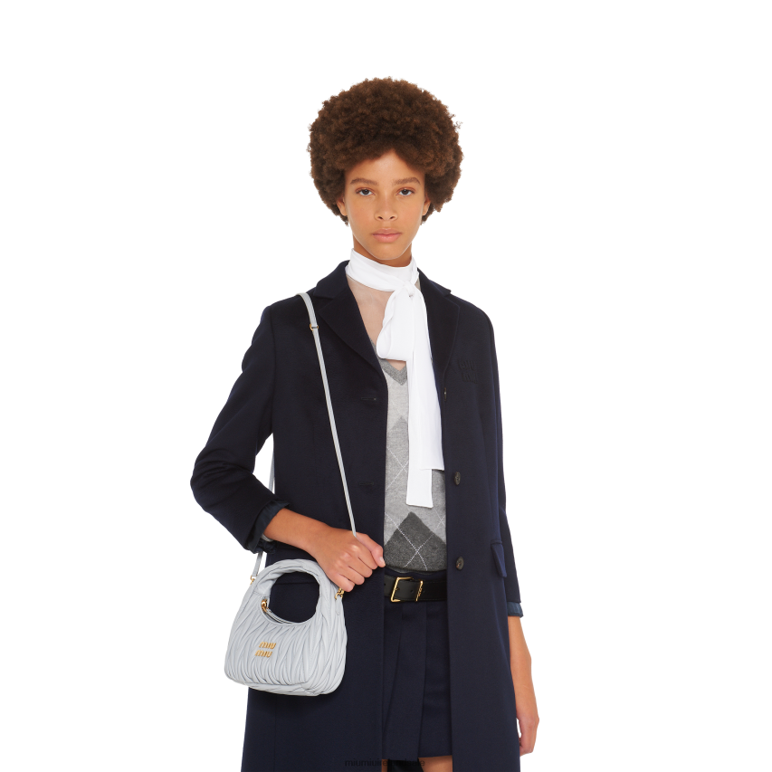 IE Miu MiuCollection Wander Matelasse Nappa Leather Mini Hobo Bag Cornflower XJN62J6