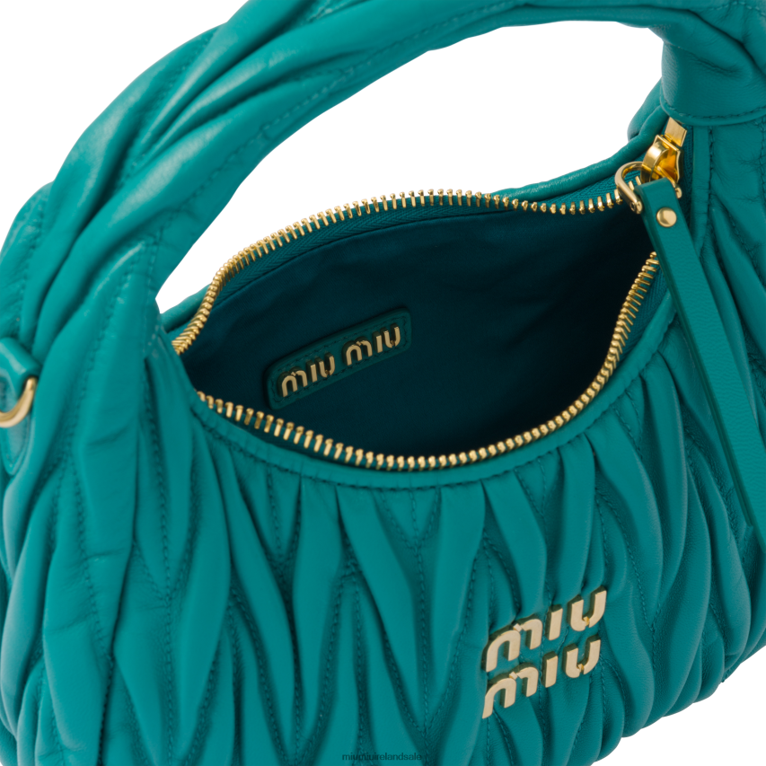 IE Miu MiuCollection Wander Matelasse Nappa Leather Mini Hobo Bag Peacock Blue XJN62J4