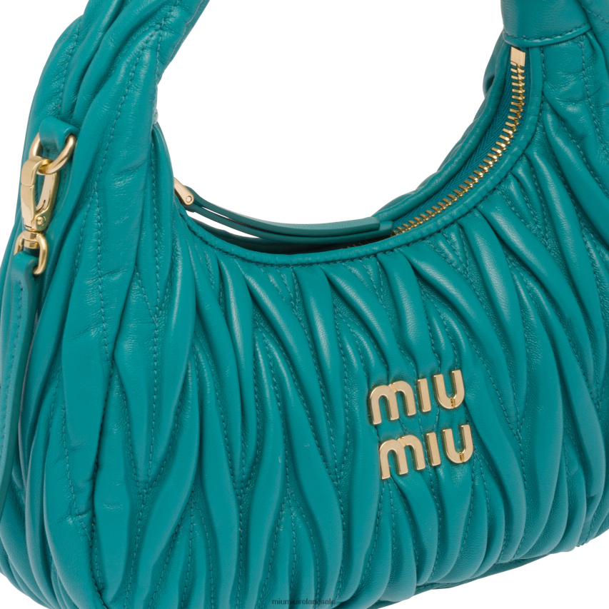 IE Miu MiuCollection Wander Matelasse Nappa Leather Mini Hobo Bag Peacock Blue XJN62J4