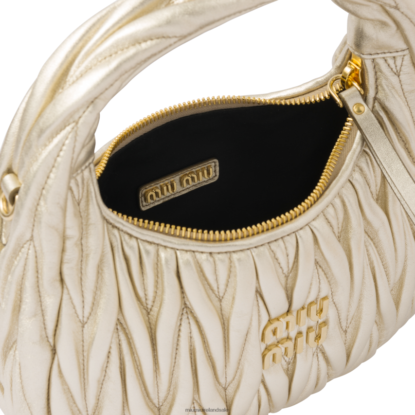 IE Miu MiuCollection Wander Matelasse Nappa Leather Mini Hobo Bag Pyrite XJN62J13