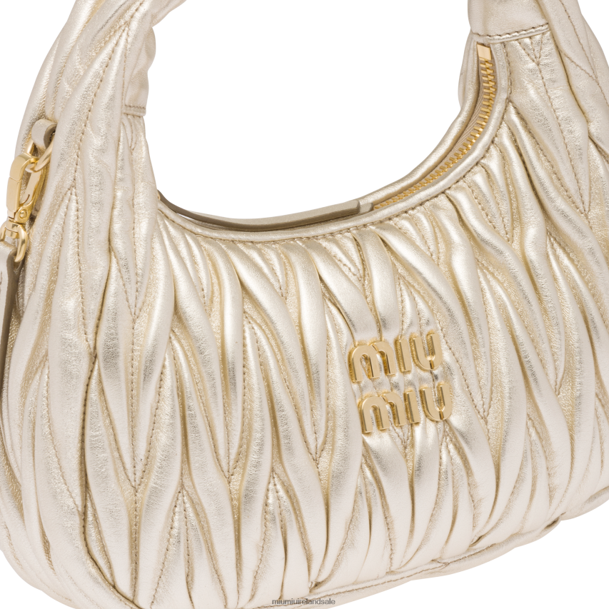 IE Miu MiuCollection Wander Matelasse Nappa Leather Mini Hobo Bag Pyrite XJN62J13