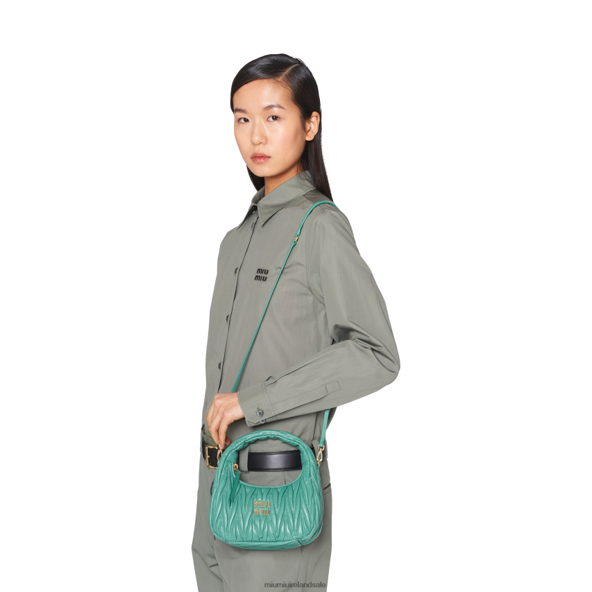 IE Miu MiuCollection Wander Matelasse Nappa Leather Mini Hobo Bag Sage Green XJN62J14