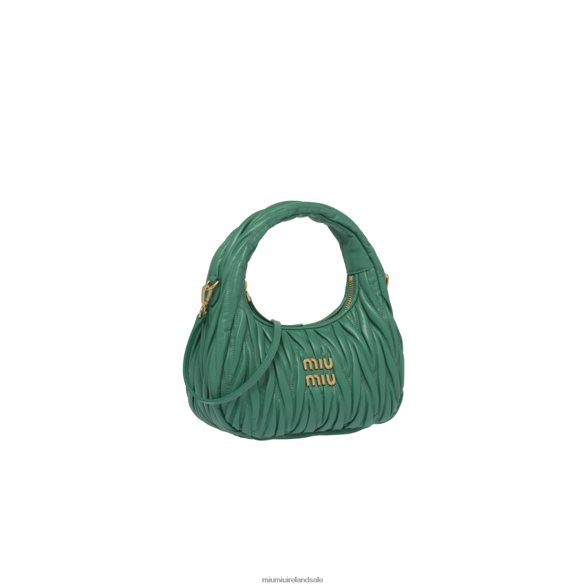 IE Miu MiuCollection Wander Matelasse Nappa Leather Mini Hobo Bag Sage Green XJN62J14