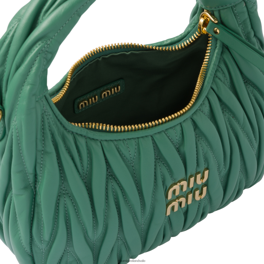 IE Miu MiuCollection Wander Matelasse Nappa Leather Mini Hobo Bag Sage Green XJN62J14