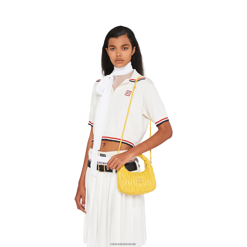 IE Miu MiuCollection Wander Matelasse Nappa Leather Mini Hobo Bag Sunny Yellow XJN62J2