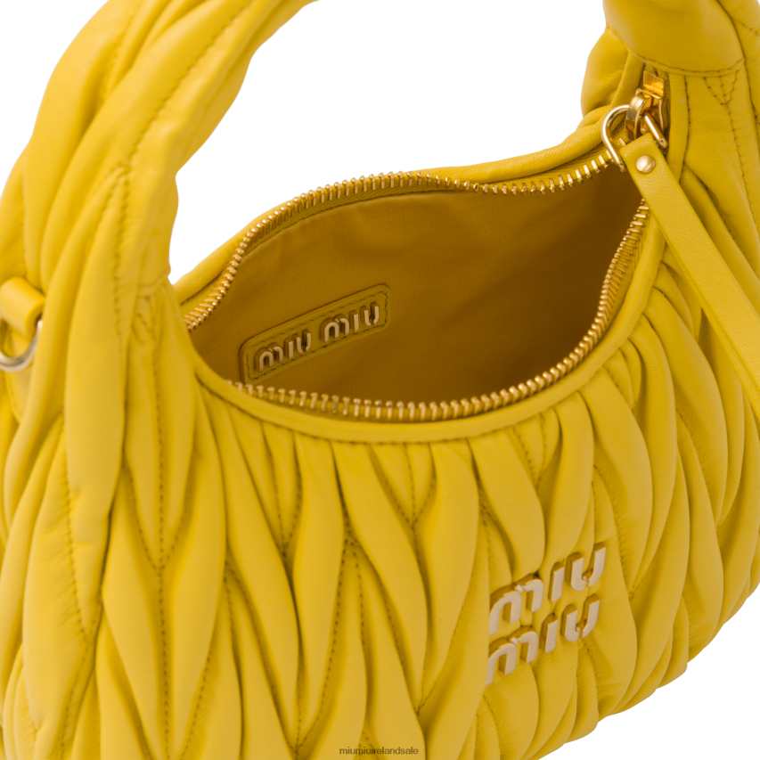 IE Miu MiuCollection Wander Matelasse Nappa Leather Mini Hobo Bag Sunny Yellow XJN62J2