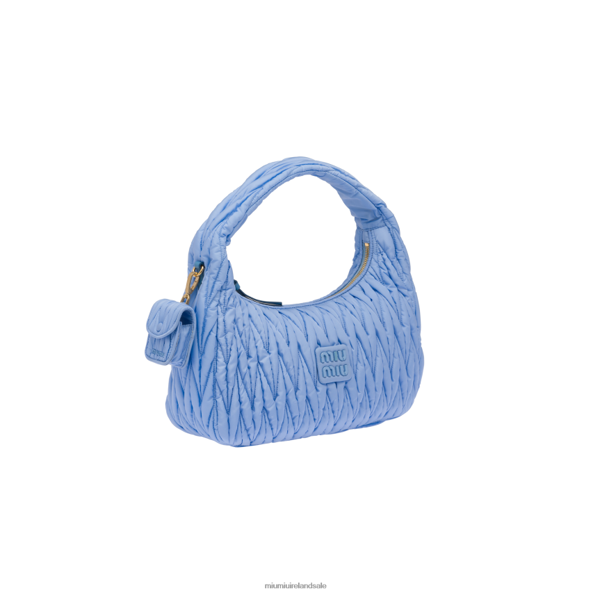 IE Miu MiuCollection Wander Matelasse Regenerated Nylon Hobo Bag Astral Blue XJN62J37