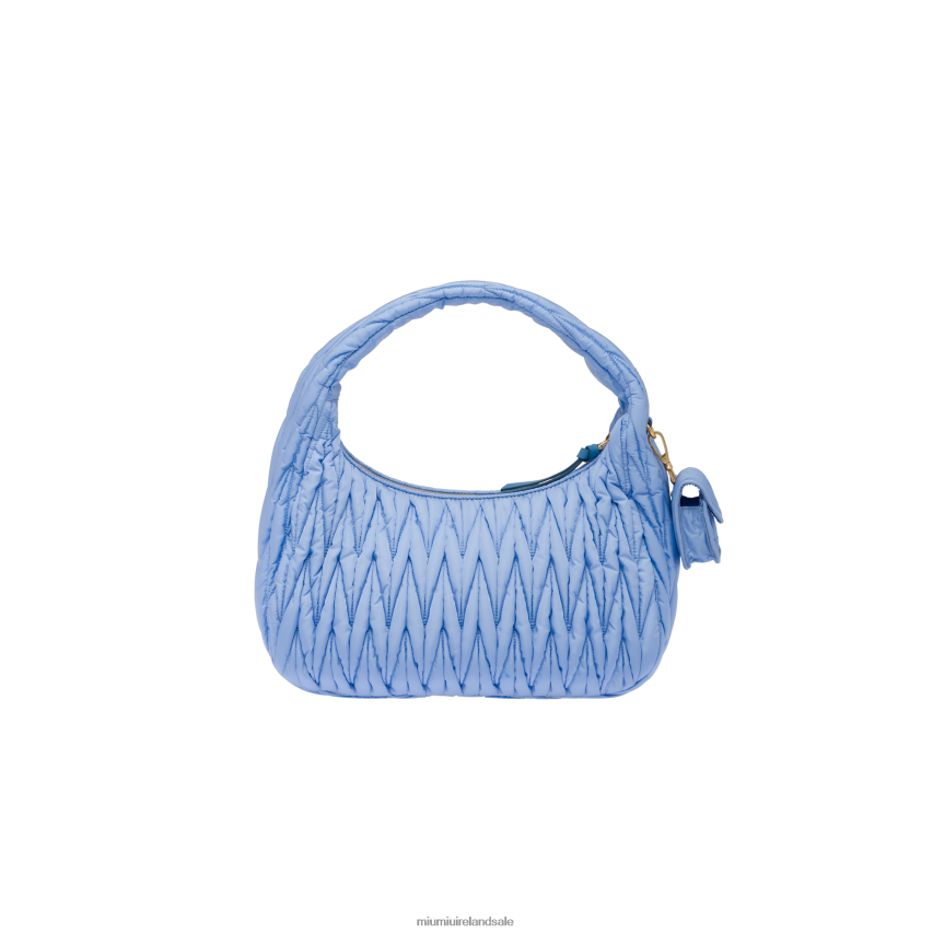 IE Miu MiuCollection Wander Matelasse Regenerated Nylon Hobo Bag Astral Blue XJN62J37