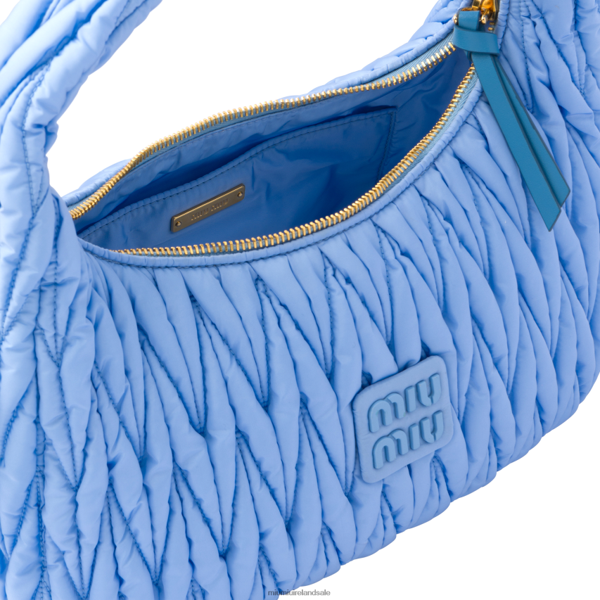 IE Miu MiuCollection Wander Matelasse Regenerated Nylon Hobo Bag Astral Blue XJN62J37