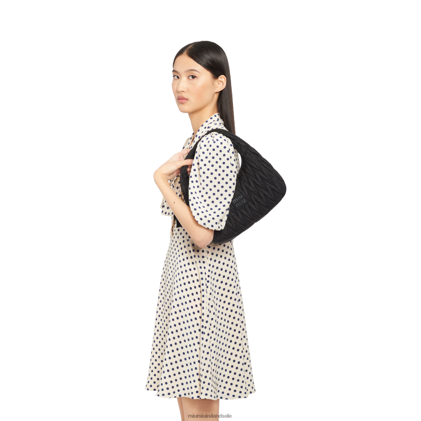 IE Miu MiuCollection Wander Matelasse Regenerated Nylon Hobo Bag Black XJN62J36