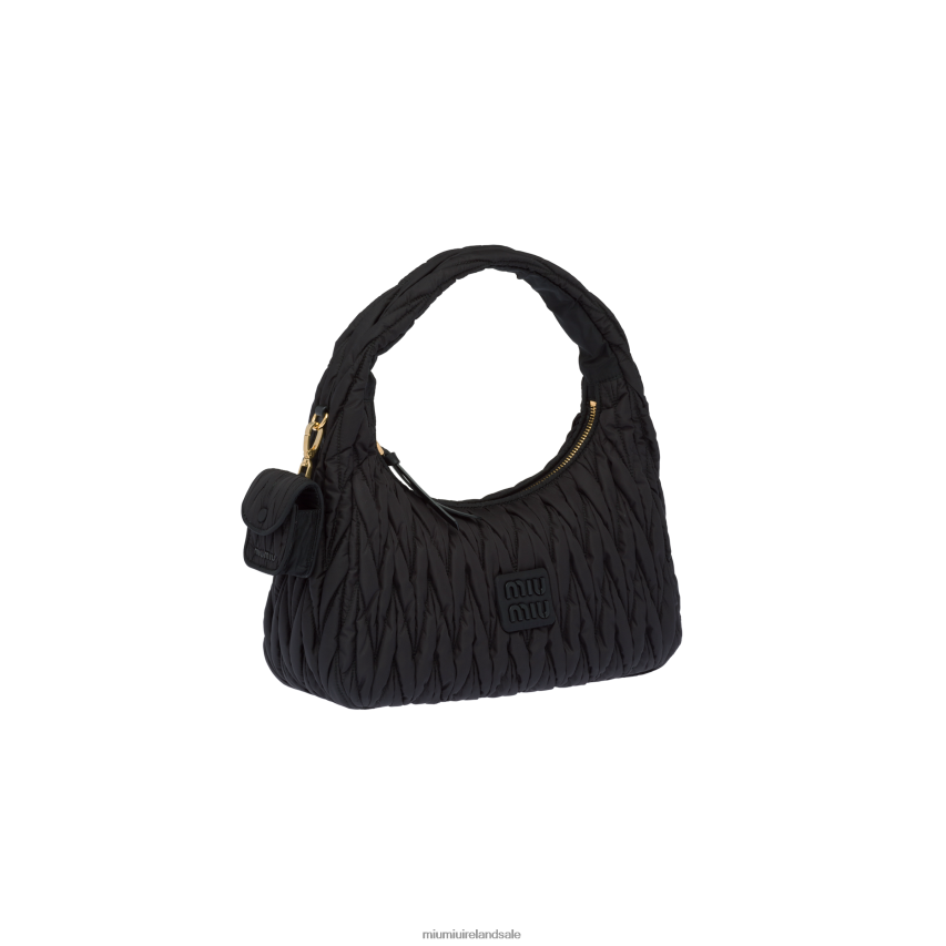 IE Miu MiuCollection Wander Matelasse Regenerated Nylon Hobo Bag Black XJN62J36