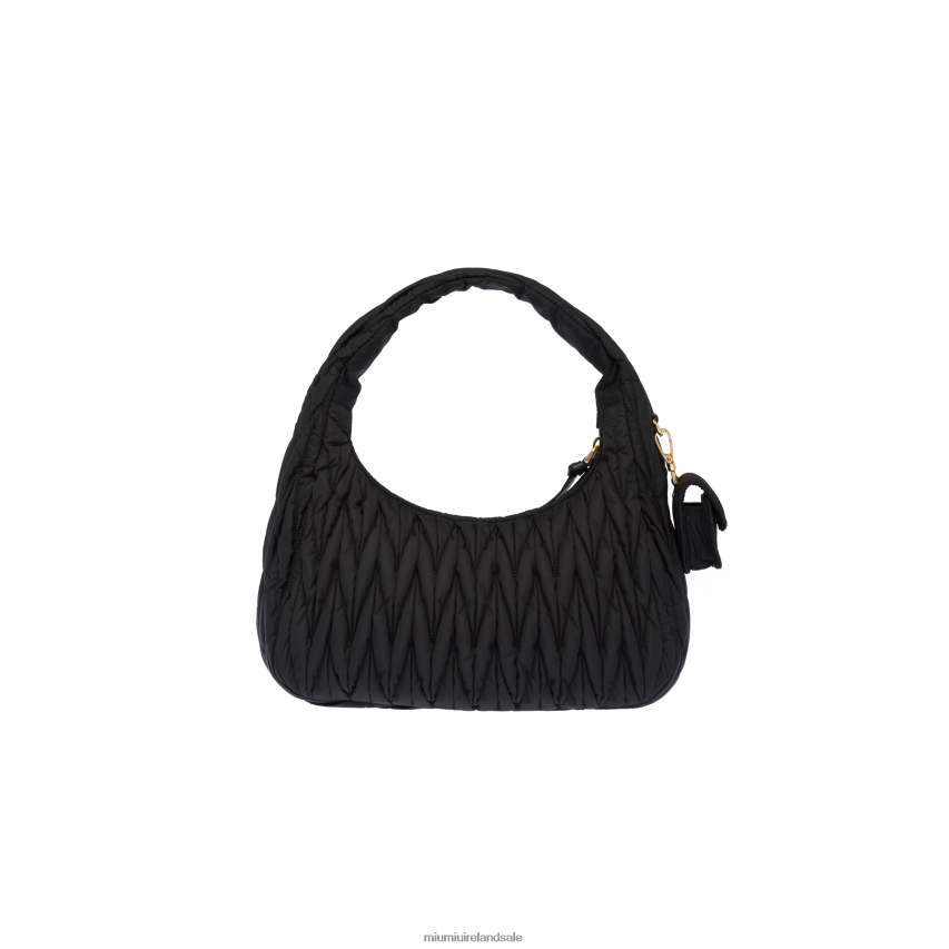 IE Miu MiuCollection Wander Matelasse Regenerated Nylon Hobo Bag Black XJN62J36