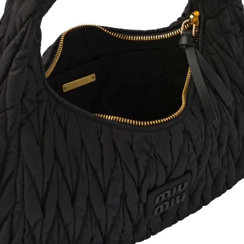 IE Miu MiuCollection Wander Matelasse Regenerated Nylon Hobo Bag Black XJN62J36