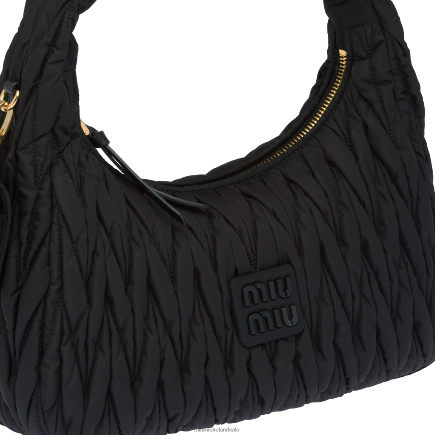 IE Miu MiuCollection Wander Matelasse Regenerated Nylon Hobo Bag Black XJN62J36