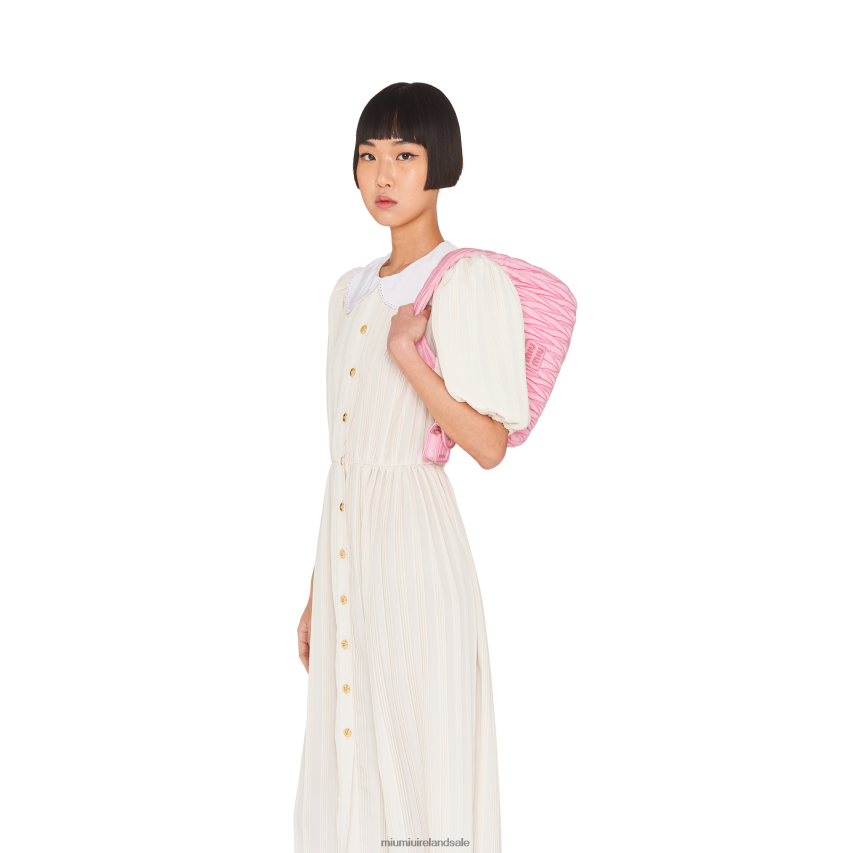 IE Miu MiuCollection Wander Matelasse Regenerated Nylon Hobo Bag Pink XJN62J35