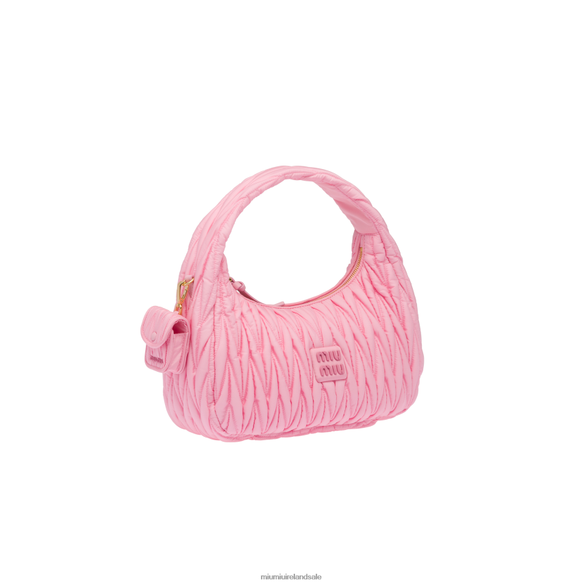IE Miu MiuCollection Wander Matelasse Regenerated Nylon Hobo Bag Pink XJN62J35