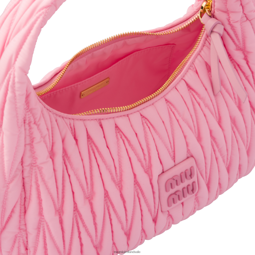 IE Miu MiuCollection Wander Matelasse Regenerated Nylon Hobo Bag Pink XJN62J35