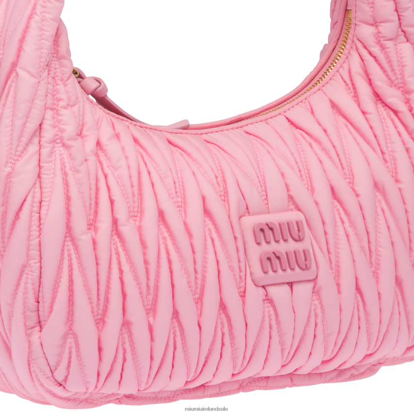 IE Miu MiuCollection Wander Matelasse Regenerated Nylon Hobo Bag Pink XJN62J35