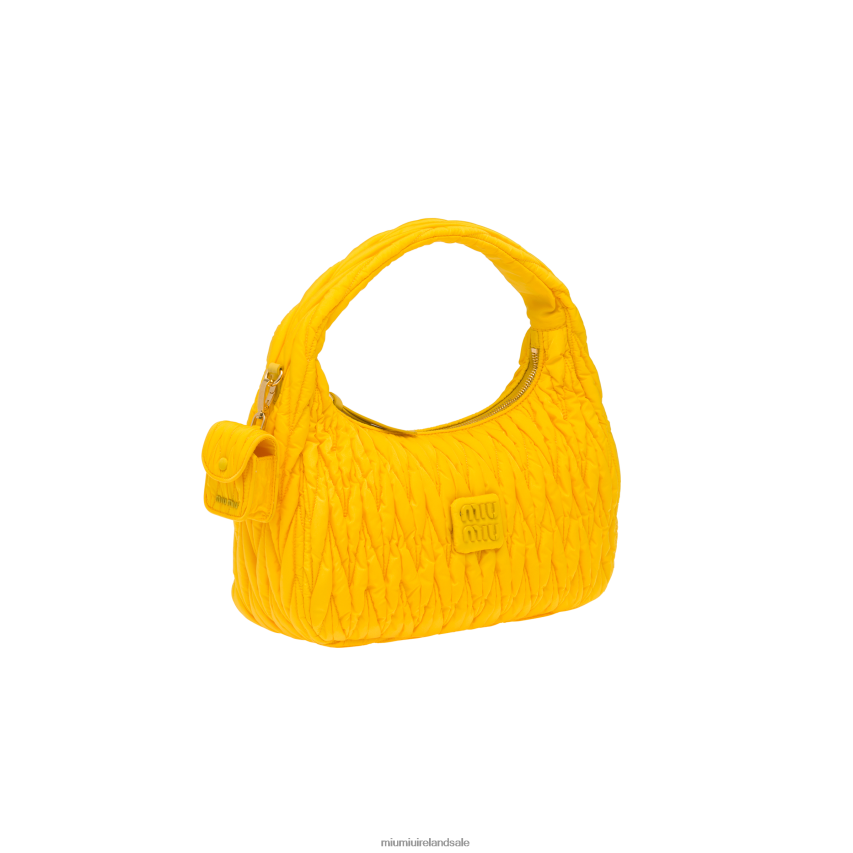 IE Miu MiuCollection Wander Matelasse Regenerated Nylon Hobo Bag Yellow XJN62J34