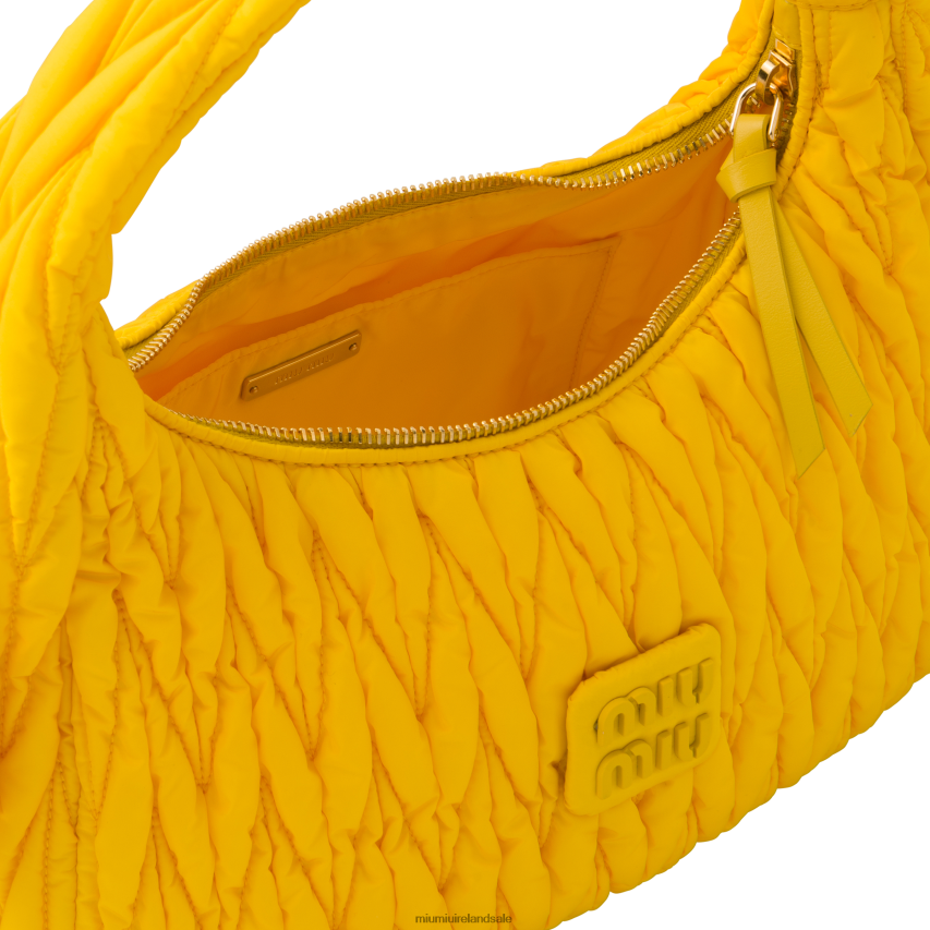 IE Miu MiuCollection Wander Matelasse Regenerated Nylon Hobo Bag Yellow XJN62J34