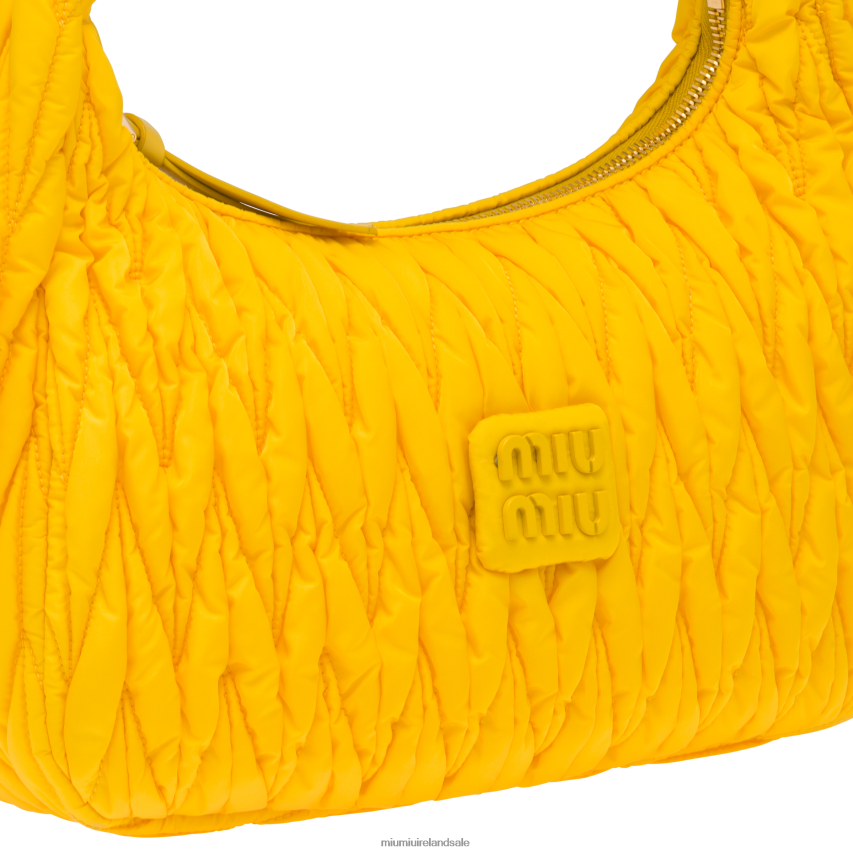 IE Miu MiuCollection Wander Matelasse Regenerated Nylon Hobo Bag Yellow XJN62J34