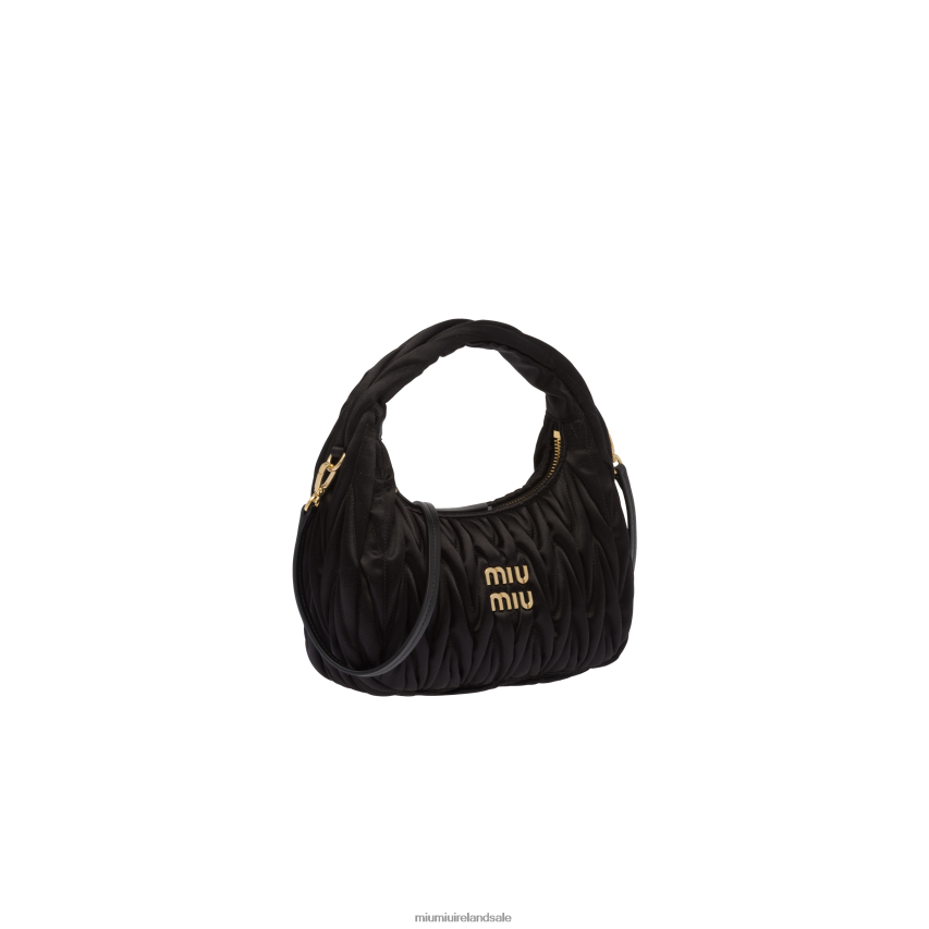 IE Miu MiuCollection Wander Matelasse Satin Mini Hobo Bag Black XJN62J11