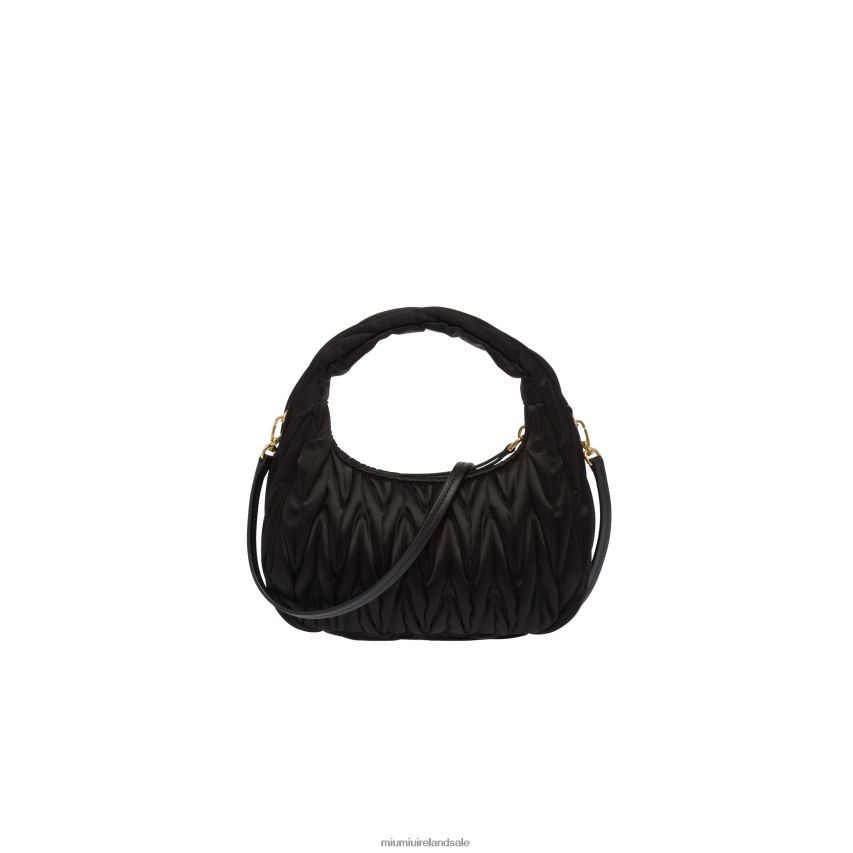 IE Miu MiuCollection Wander Matelasse Satin Mini Hobo Bag Black XJN62J11