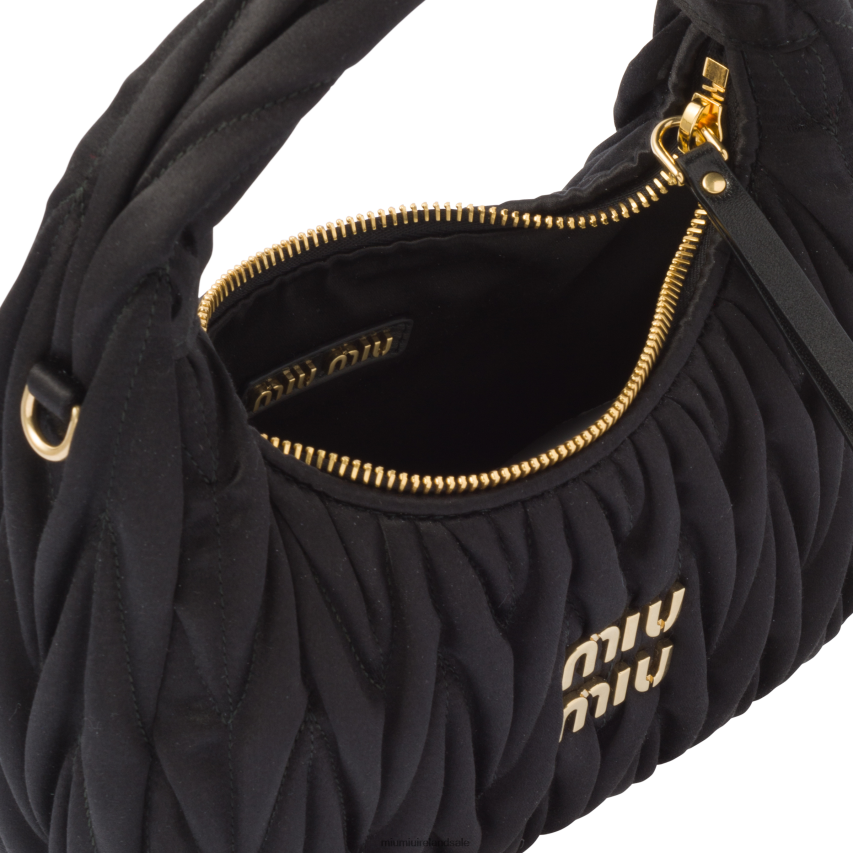 IE Miu MiuCollection Wander Matelasse Satin Mini Hobo Bag Black XJN62J11