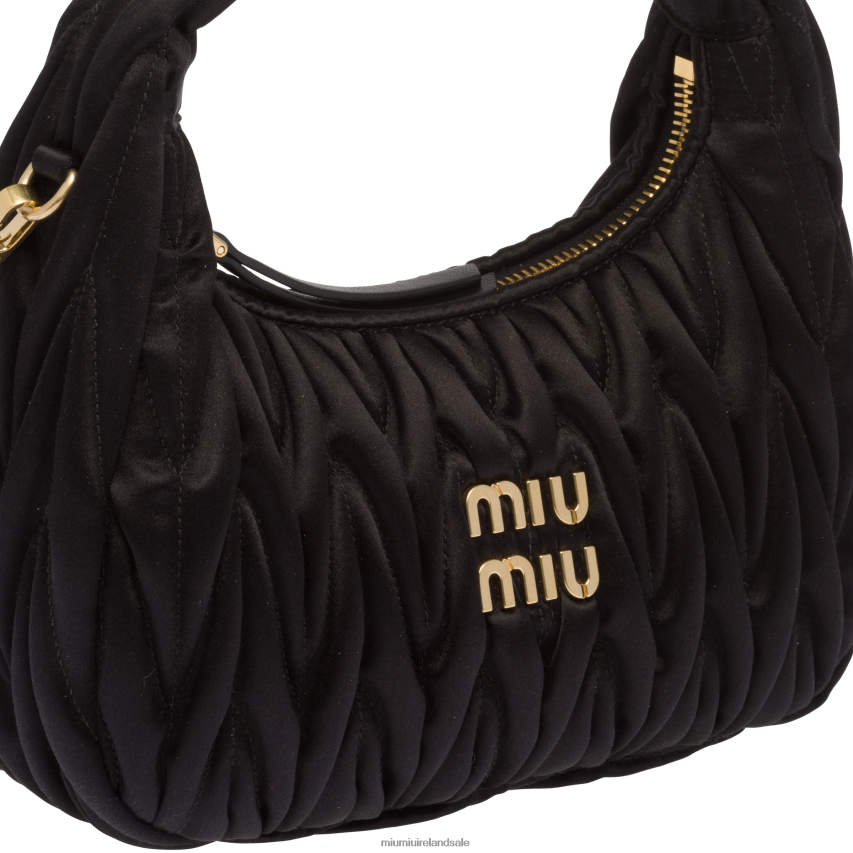 IE Miu MiuCollection Wander Matelasse Satin Mini Hobo Bag Black XJN62J11