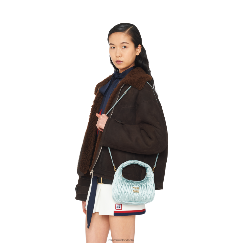 IE Miu MiuCollection Wander Matelasse Satin Mini Hobo Bag Lake Blue XJN62J10