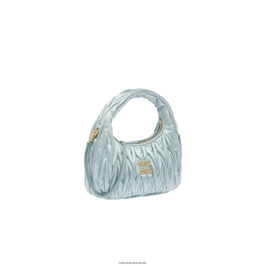 IE Miu MiuCollection Wander Matelasse Satin Mini Hobo Bag Lake Blue XJN62J10