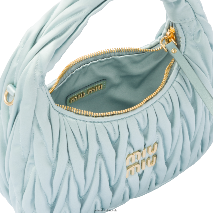 IE Miu MiuCollection Wander Matelasse Satin Mini Hobo Bag Lake Blue XJN62J10