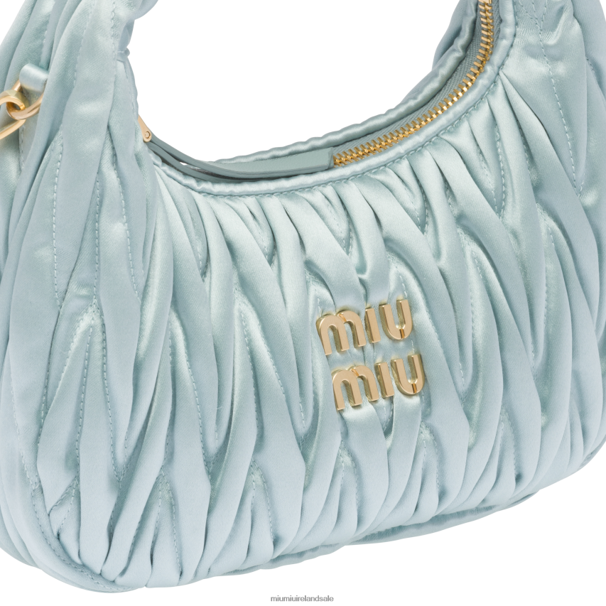 IE Miu MiuCollection Wander Matelasse Satin Mini Hobo Bag Lake Blue XJN62J10
