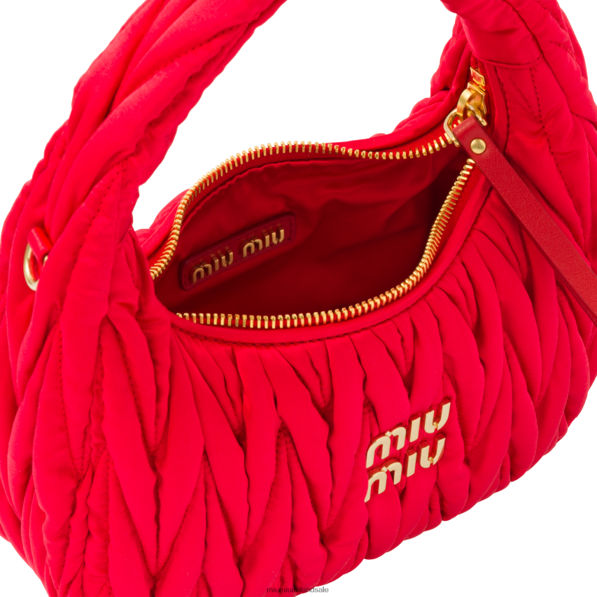 IE Miu MiuCollection Wander Matelasse Satin Mini Hobo Bag Red XJN62J9