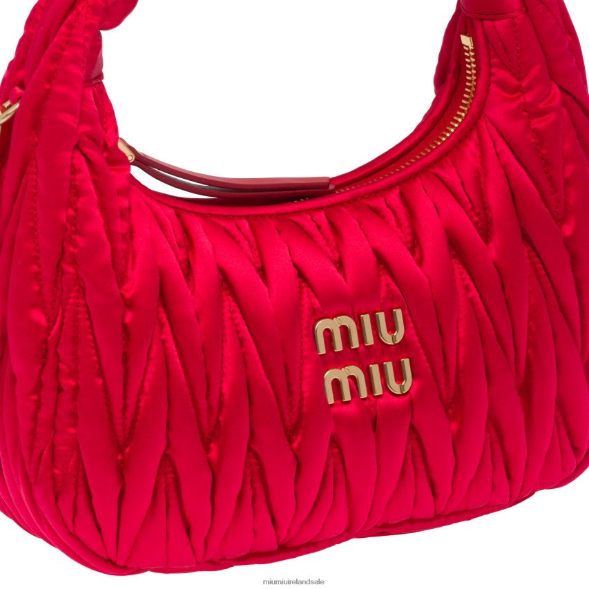 IE Miu MiuCollection Wander Matelasse Satin Mini Hobo Bag Red XJN62J9