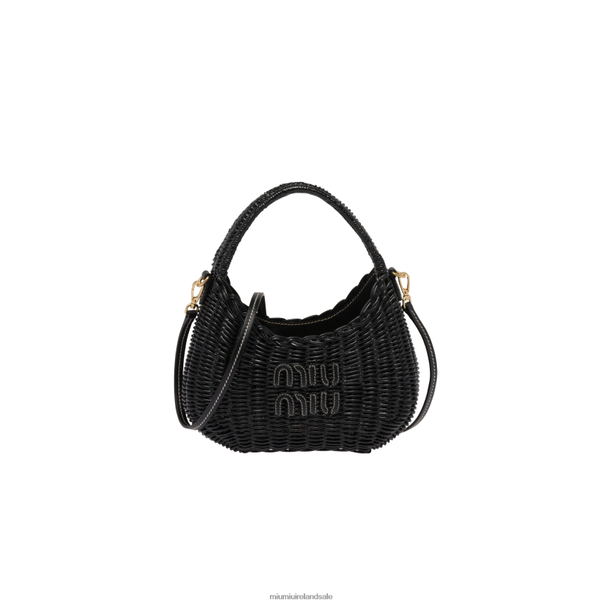 IE Miu MiuCollection Wander Wicker Handbag Black XJN62J23
