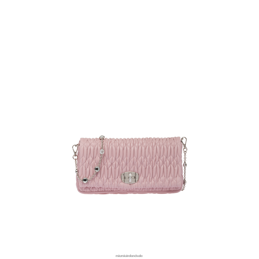 IE Miu MiuCollection Crystal Cloque Nappa Leather Bag Alabaster Pink XJN62J104