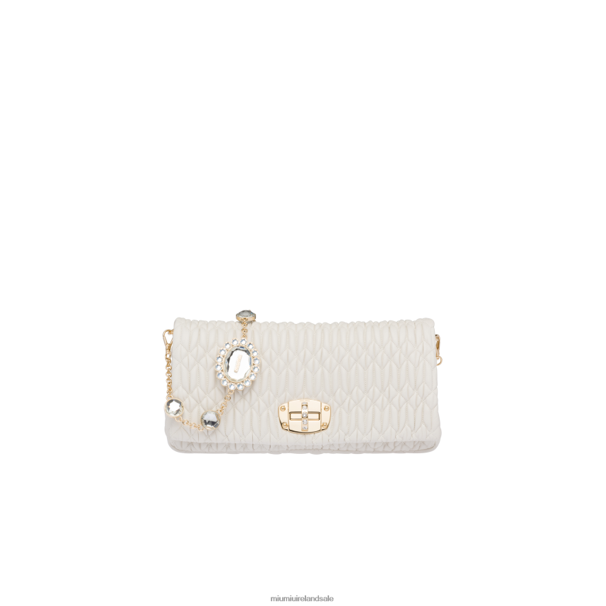 IE Miu MiuCollection Iconic Crystal Cloque Nappa Leather Bag White XJN62J108