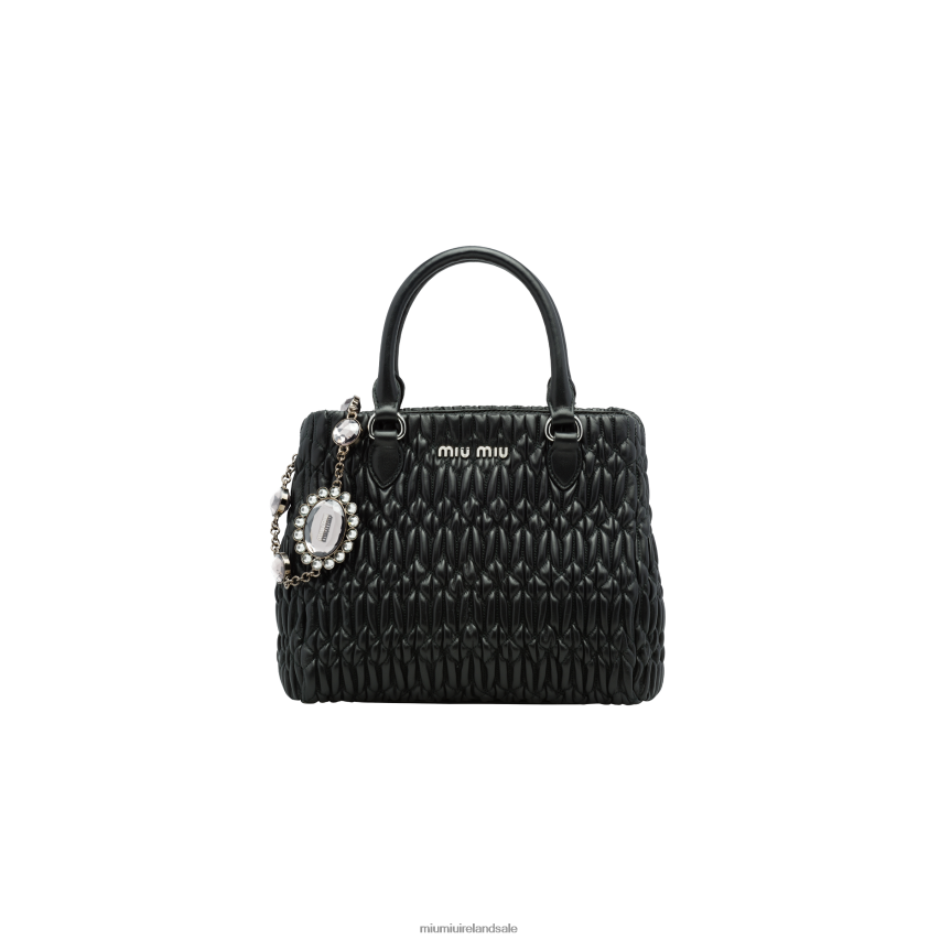 IE Miu MiuCollection Crystal Cloque Nappa Leather Handbag Black XJN62J158