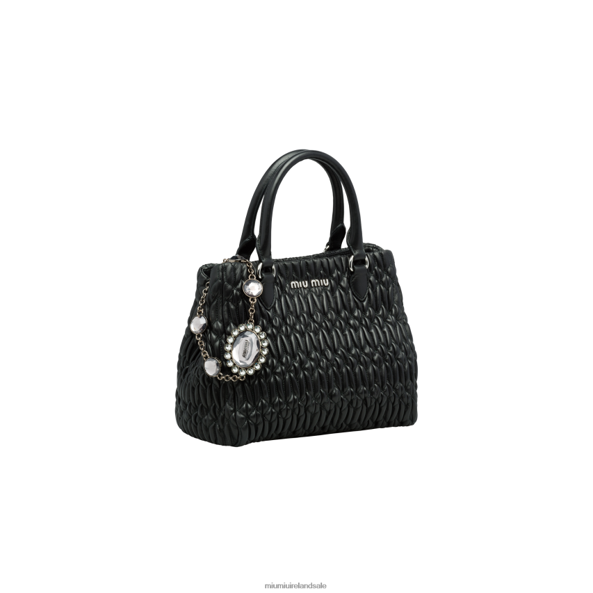 IE Miu MiuCollection Crystal Cloque Nappa Leather Handbag Black XJN62J158