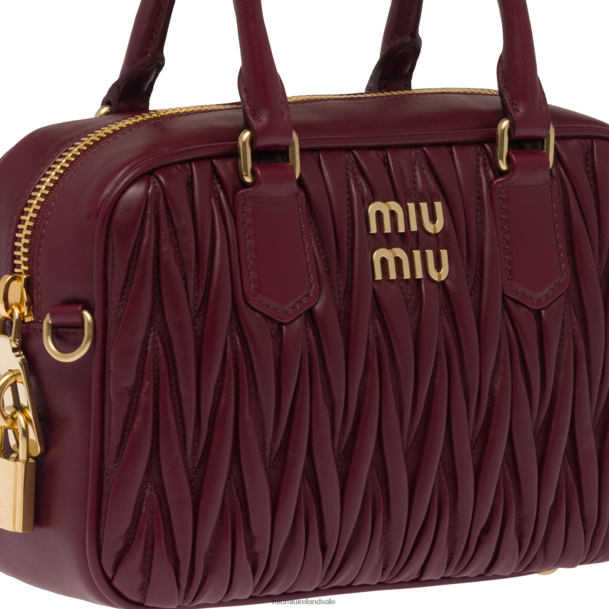IE Miu MiuCollection Matelasse Nappa Leather Top-handle Bag Amaranth Red/Maize Yellow XJN62J148