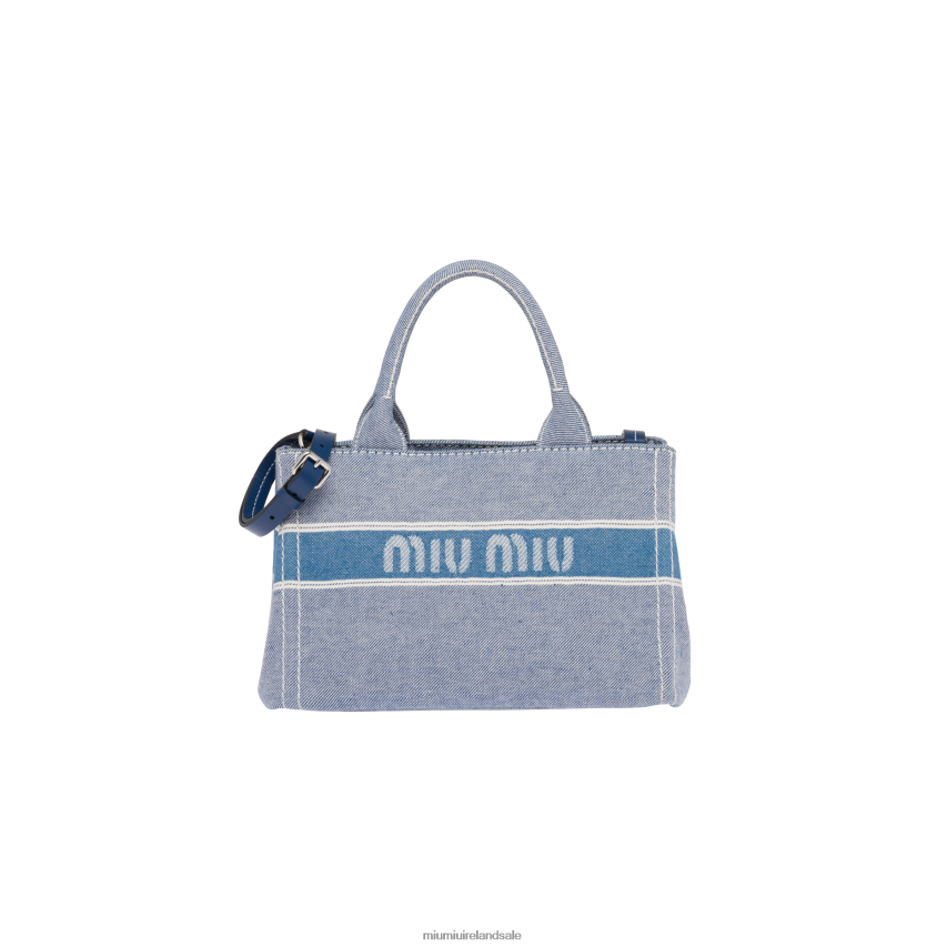 IE Miu MiuCollection Denim Handbag With Jacquard Logo Bluette XJN62J133