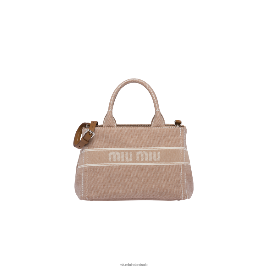 IE Miu MiuCollection Denim Handbag With Jacquard Logo Camel Brown XJN62J134